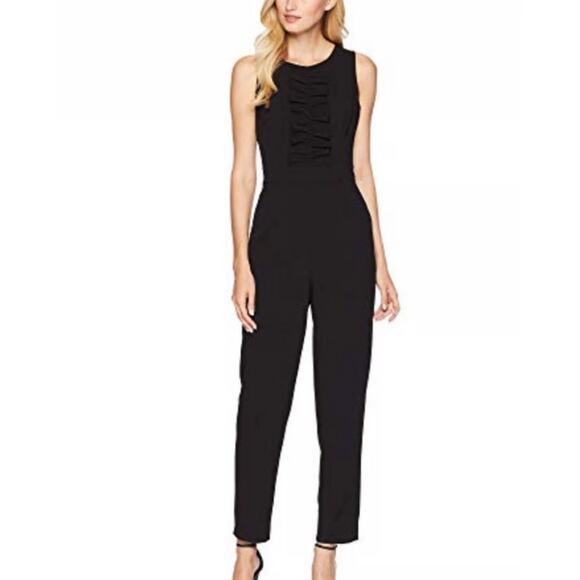Maggy London Times 10 Black tuxedo sleeveless Jumpsuit pockets evening formal - Picture 1 of 13